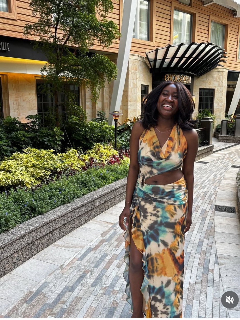 Tie-Dye Cutout Maxi Dress in Teal, Mustard & Black